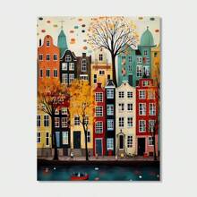 1幅彩色房屋油画，时尚帆布艺术印刷品 - 非常适合客厅和卧室装饰，是任何场合的理想礼物，无框 - 彩色 - 查看 13