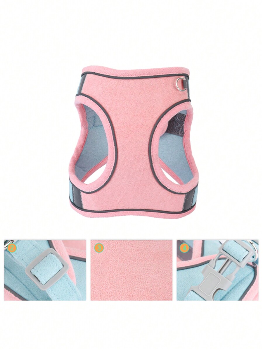 1pc Reflective Soft Suede Step In Harness+Leash Set Adjustable Dog