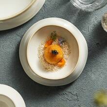 1pc Ceramic Dish, White Serving Bowl, Elegant Tableware For Dining, Modern Round Plate For Salads, Soups, Home & Restaurant Use