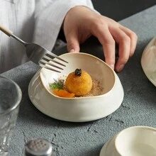 1pc Ceramic Dish, White Serving Bowl, Elegant Tableware For Dining, Modern Round Plate For Salads, Soups, Home & Restaurant Use
