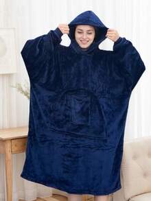 1 件工业风格可穿戴毯子，沙发土豆电视毯，柔软舒适，灰色毛绒毛绒，适合居家休闲 - 藏蓝色 - 查看 4