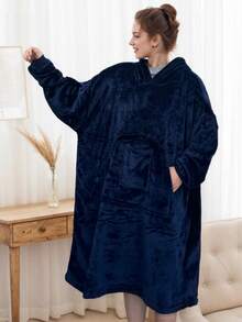 1 件工业风格可穿戴毯子，沙发土豆电视毯，柔软舒适，灰色毛绒毛绒，适合居家休闲 - 藏蓝色 - 查看 2