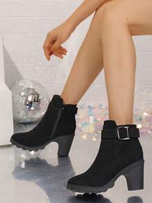 2024 New Arrivals Thick-Heeled Ankle Boots For Women, Autumn/Winter, Suede Leather, Waterproof Platform, Mid Chunky Heel Boots, Black