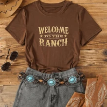 Women's Welcome To The Ranch Country Comfortable Countryside Rodeo Comfortable Cowboy T-Shirt - Rỉ Nâu - Xem 1