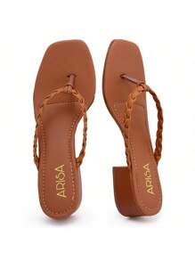 Flip-Flop Sandal With 4.5cm Block Heel Versatile Clog Flip-Flop - 鏽棕色 - 查看 3