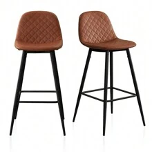 CLIPOP Bar Stools Set Of 2 Faux Leather Breakfast Bar Chairs With Backrest And Sturdy Metal Legs, High Back Counter Stools For Pub, Bar, Restaurant Or Home - Brown - View 1
