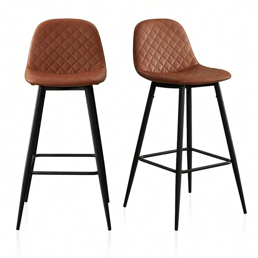 CLIPOP Bar Stools Set Of 2 Faux Leather Breakfast Bar Chairs With Backrest And Sturdy Metal Legs, High Back Counter Stools For Pub, Bar, Restaurant Or Home - Brown - View 1