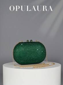 Túi buổi tối hình khối đính đá Rhinestone OpulAura thời trang cho bữa tiệc, ví cầm tay kim cương hình quả trứng sang trọng cho váy dạ hội, phù hợp cho các cô gái tiệc tùng, phụ nữ và cô dâu. Hoàn hảo cho các bữa tiệc, đám cưới, vũ hội, bữa tối, váy cưới phù hợp, váy trang trọng, váy dạ hội, váy sinh nhật - Màu xanh lá cây đậm - Xem 2