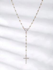 1 chiếc vòng cổ chữ Y đính đá Zirconia hình trái tim thanh lịch và mặt dây chuyền hình chữ thập, quà tặng cho phụ nữ trong tiệc tùng, đám cưới và buổi tối, mùa thu/đông - Vàng - Xem 7