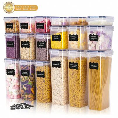 THELIFE 6/12/18pcs Airtight Food Storage Containers With Lids, Kitchen Pantry Organizers And Storage, Plastic Food Canisters For Cereal, Flour, Sugar, Pasta, Dry Food, Include Labels & Marker, Kitchen Storage Utensils, Organizer, Room Decoration, Suitable For Kitchen, Restaurant, Party, Camping, Gathering, Gift For Friends, Family Gift, Christmas Gift