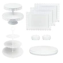 8Pcs Gold Cake Stand Set, 14 Inch Round Metal Cake Stand With 50lb Capacity, Candy Fruit Display Plate Cupcake Serving Tower For Birthday Baby Shower Wedding Decor (Gold/Champagne/White) - trắng - Xem 1