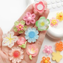 10/20/30件可愛彩色透明花朵樹脂吊墜飾品，雛菊、扶桑花、櫻花，DIY珠寶製作配件，髮飾，剪貼簿珠寶製作吊墜飾品，隨機顏色與款式 - 可愛的花朵系列 - 查看 7