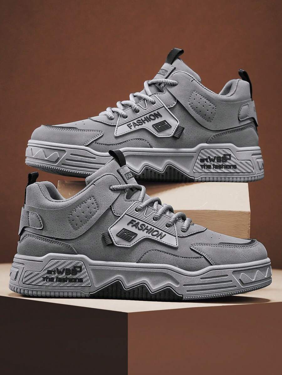新款男士休闲运动鞋，四季时尚百搭鞋，适合工作、通勤、旅行和建筑 - 灰色 - 查看 1