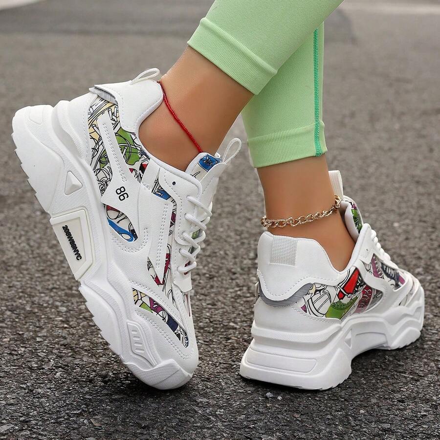 Giày thể thao ngoài trời cho nữ, màu trơn, thời trang, đa năng, thoáng khí, đế dày, buộc dây - Nhiều màu - Xem 1