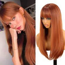 Peluca rubia larga en capas con flequillo, pelucas de cabello lacio para mujeres, peluca de cabello sintético resistente al calor de aspecto natural para uso diario de cosplay de fiesta de 20 pulgadas
