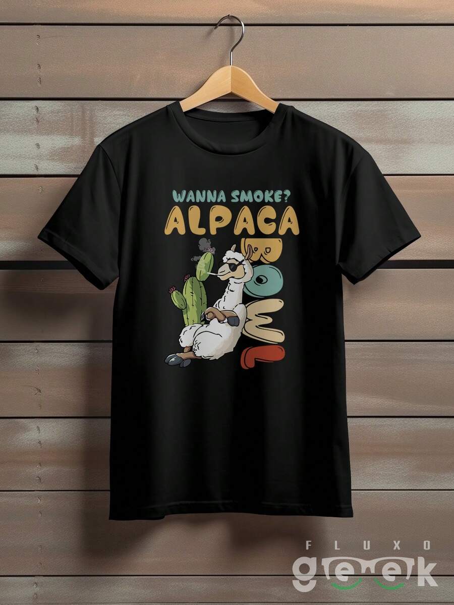 Shirt T-Shirt Liama Llama Alpaca Peru Meme Wanna Over Ref 1441 FLUXOGEEK - màu đen - Xem 1