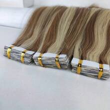 1pack Highlight Tape In Hair Extensions Human Hair Tape In Real Human Hair 20 Pcs Glue On Hair Extensions Color #P8/613 For Women - S8/613 - View 8