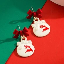 一对合金圣诞耳环，时尚百搭，蝴蝶结形手套，不对称银针，节日耳环 - 耳飾 - 查看 2
