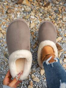 女士高帮厚底保暖内衬拖鞋，室内/户外防滑静音保暖蓬松，秋冬 - 深灰色 - 查看 8