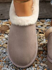 女士高帮厚底保暖内衬拖鞋，室内/户外防滑静音保暖蓬松，秋冬 - 深灰色 - 查看 11