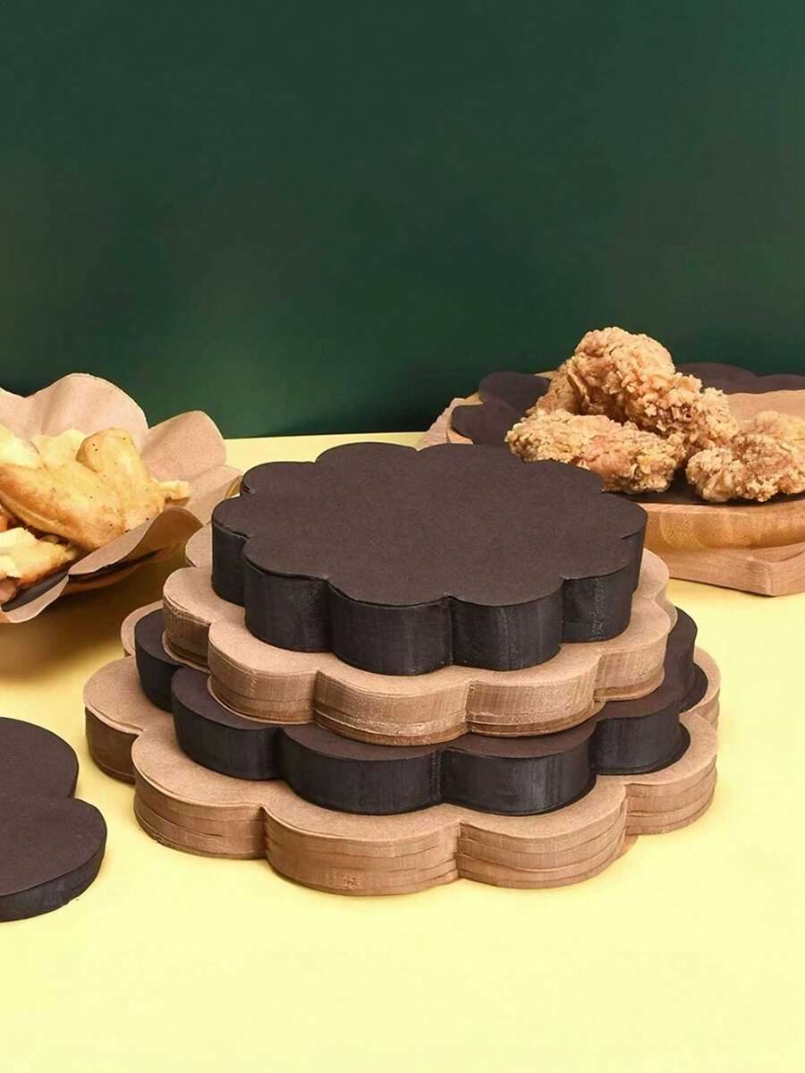 20pcs Coffee Brown Lace Wax Paper Oil Proof Food Packaging And Baking