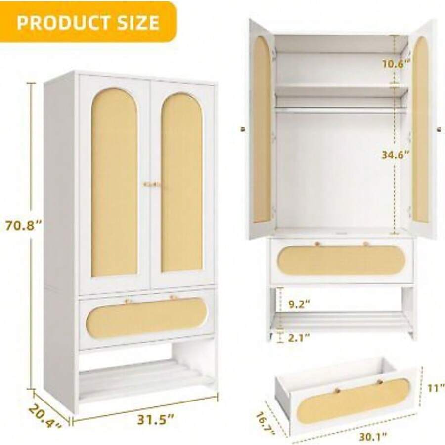 2 Door Wooden Closet Closet Hanging Rod Closet Locker Clothes Storage