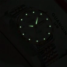 1 件 GUANQIN 防水夜光手表，带双日历水钻表盘耐磨不锈钢表带时尚商务奢华优雅经典休闲自动上链男士自动机械表适合节日、约会、商务、礼物