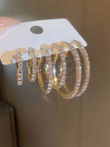 6pcs/12pcs Sets Of Minimalist Elegant Delicate Luxury Earrings, Small & Large Rhinestone-Encrusted Hoop Earrings