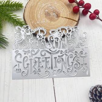 1pc Christmas "Season's Greetings" Metal Cutting Dies Stencil, DIY Scrapbooking Album Paper Card Template Mold Embossing Craft Decoration Scrapbooking Die Cuts