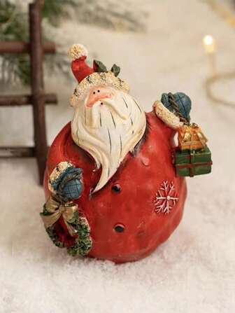1pc Handmade Resin Retro Country Style Santa Claus Figurine, Desktop Decoration, Santa Claus Holding Gift And Wreath, Great For Gift Birthday Home Decor Christmas Decorations Room Decor Christmas