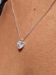 Necklace Chain Pendant Light Point Heart Zirconia Stone 45 Cm 925 Silver - Plateado - Ver 6