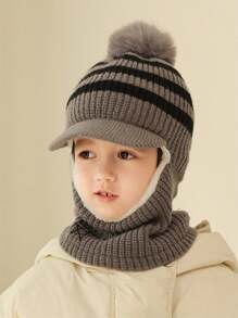 Pasamontañas infantil con temática de dibujos animados - 1 paquete, tela de punto de poliéster, gorro de invierno liviano lavable a mano con protección para las orejas, multicolor a rayas para senderismo, uso estacional de otoño/invierno para niños de 3 a 14 años - A - Ver 1