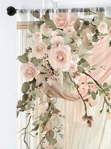 1pc Christmas Decorative Sheer Curtain, Floral & Pillar Romantic Style Curtain, Machine Washable, Suitable For Bedroom, Office, Kitchen, Living Room, Home Decor - Multicolor - View 9