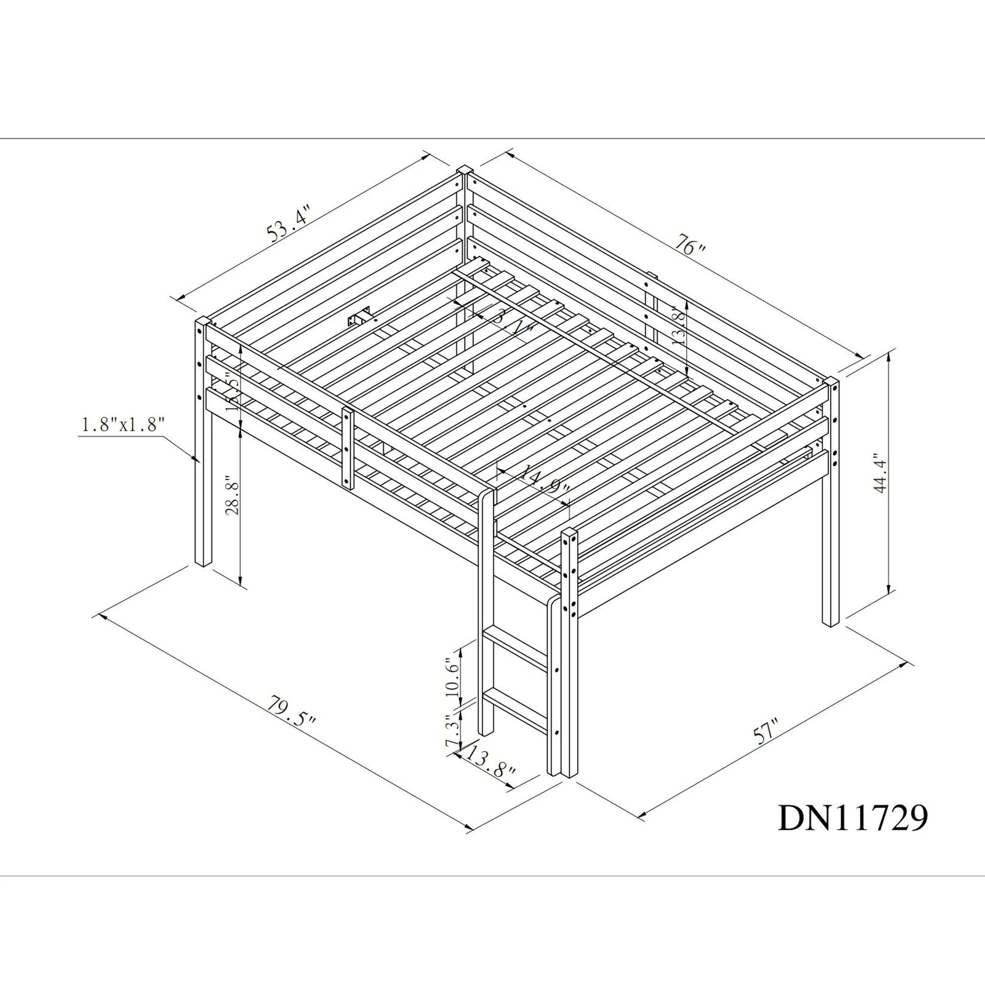Full Size Loft Bed With Ladder Low Bed Bedroom Furniture Bed Frame For