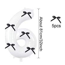 Globos de números de 32 pulgadas de 0 a 9 en blanco con lazo negro, globo de números digital para decoraciones de fiestas de cumpleaños, suministros de celebración, globo de número de helio de foil para bodas y aniversarios