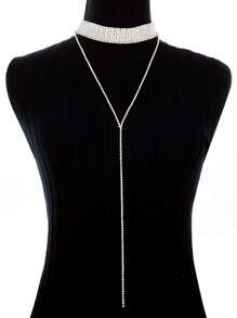 1pc Elegant Rhinestone Choker Necklace, Minimalist Long Chain Necklace For Women, Party Jewelry