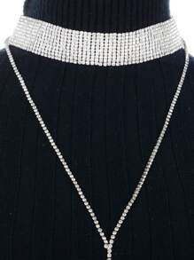 1pc Elegant Rhinestone Choker Necklace, Minimalist Long Chain Necklace For Women, Party Jewelry