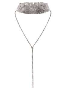 1pc Elegant Rhinestone Choker Necklace, Minimalist Long Chain Necklace For Women, Party Jewelry