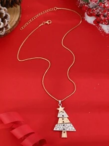 1pc Christmas Tree Pendant Necklace, Fashion Jewelry For Women, Party & Holiday Accessory