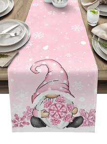 Christmas Gnome Snowflake Pink Table Runner Holidays Party Decor Winter Xmas Table Dining Table Runner Christmas Decorations - Multicolor - View 10