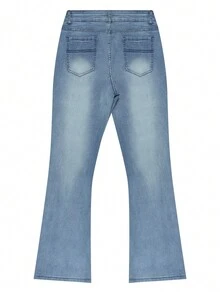 Women's Casual Low Waist Slim Fit Flare Jeans With Pockets - Blue - View 4
