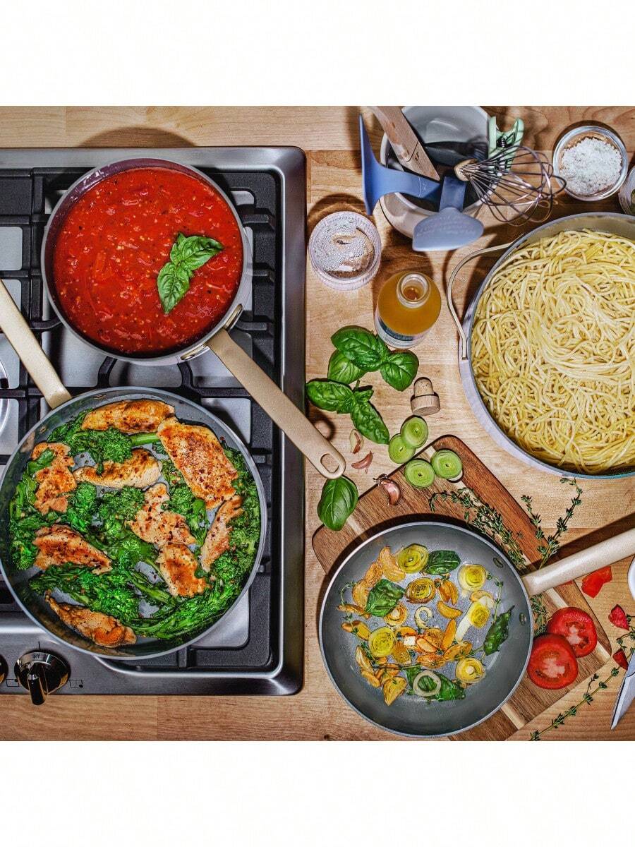 12pc Ceramic NonStick Cookware Set, White Icing By Drew Barrymore