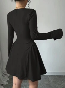 abyoxi Black Color Chest Pleated Short Dress, Side Design, Pure Desire Style, Outdoor Dressing, Internet Famous Spicy Girl,Wedding Dating,Christmas Day, Valentine's Day,Back To School,Fall/Winter Clothes For Women