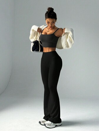 FWH 时尚休闲简约提臀蜜臀时尚优雅街头潮流复古显瘦低调奢华拉长腿经典简约高端显瘦高腰百搭喇叭裤新款欧式收腰健身阔腿瑜伽裤