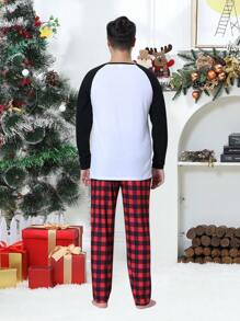 2 peças/conjunto Pijama Família Combinando Natalino Masculino com Estampa Xadrez Engraçada de Carro e Árvore de Natal, Camisa de Manga Longa e Calça, Roupa de Relaxar Aconchegante para Feriados