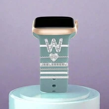 6 件/套硅胶表带装饰环适用于 38 毫米 Apple Watch，包括字母和心形印花表带，非常适合母亲节、父亲节和节日手链、圣诞节礼物、感恩节礼物 Y2K - 彩色 - 查看 1