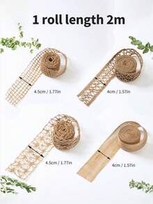 4 件圣诞粗麻布丝带，2 米/卷天然黄麻布 - 蕾丝丝带网状粗麻布丝带婚礼丝带装饰工艺包装丝带适用于节日派对 DIY 手工艺术家家居装饰包装、婚礼圣诞节装饰礼物用于缝纫 - 彩色 - 查看 10
