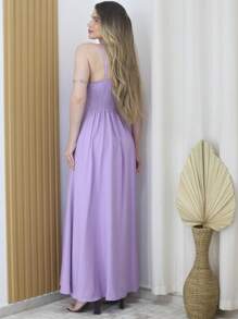 Long Dress - Women's Strap Dress, Marant Sensoriale Tailoring Fabric - 紫丁香色 - 查看 4