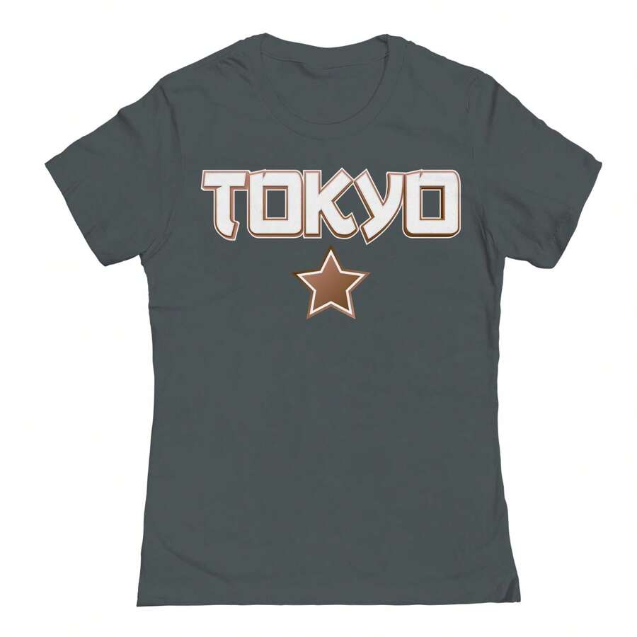 Nearly There Tokyo Star Graphic Ladies Cotton T-Shirt - 重金屬 - 查看 1