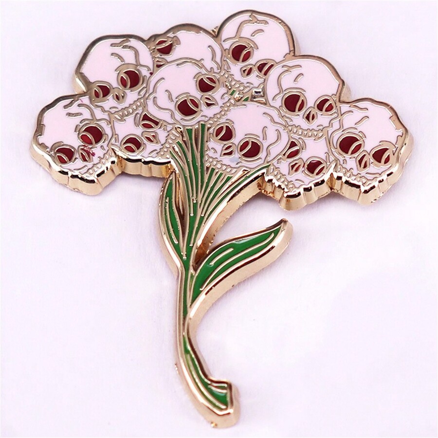 Cartoon Skull Bouquet Enamel Pin Custom Decorative Brooches Ornaments